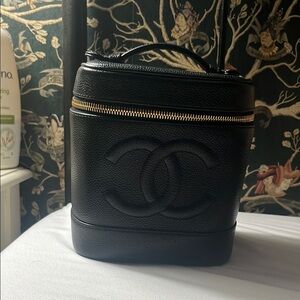 CHANEL Black Vanity Case with Gold Zipper